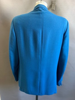 Mens, Blazer/Sport Co, WHEELER'S, Turquoise Blue, Wool, Solid, 42R, 2 Buttons,  3 Pockets, Narrow Notched Lapel, Top-stitching on Lapel and Pocket Flaps, Partial Lining