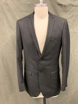 Mens, Sportcoat/Blazer, TAZIO, Black, Cotton, Solid, 38R, Single Breasted, Collar Attached, Notched Lapel, 3 Pockets, 2 Buttons