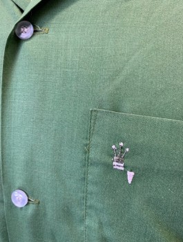ARROW, Green, Cotton, Solid, Long Sleeves, Button Front, Collar Attached, Small Green and White Logo Embroidered on Left Pocket, 1950's