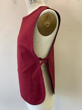 FAME, Red Burgundy, Poly/Cotton, Solid, Twill, Wide Round Neck,  2 Pockets/Compartments at Hip Level, Self Ties at Sides, Multiples