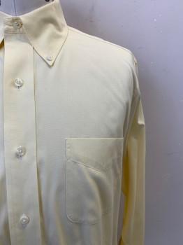 Mens, Casual Shirt, BROOKS BROTHERS, Lt Yellow, Cotton, Solid, 33, 16, L/S, Button Front, C.A, Chest Pocket