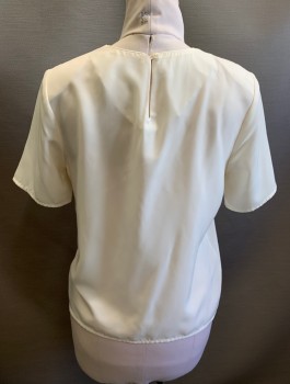 JACLYN SMITH, Cream, Polyester, Solid, S/S, Pullover, Round Neck, 1 Button Closure At Back Of Neck, Padded Shoulders