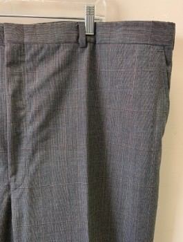 HALSTON, Gray, Multi-color, Wool, Plaid, F.F, 4 Pockets, Cuffed, Gray, Black, Light Blue, and Red Plaid