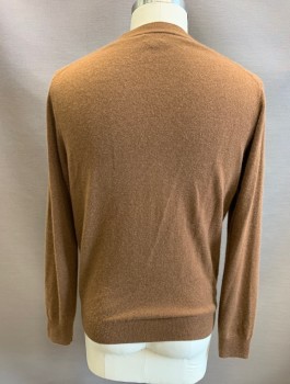 Mens, Cardigan Sweater, J. CREW, Brown, Cashmere, Solid, L, Knit, L/S, Button Front, V-Neck, 2 Welt Pockets