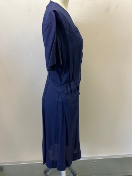 LORDLEIGH, Navy Blue, Cotton, Solid, S/S, Btn Down, 2 CF Pkts, And 2 Pkts At Skirt, Small  Front Slit At Hem, CB Pleats
