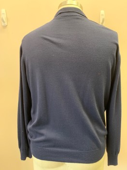 Mens, Pullover Sweater, GRANT THOMAS, Navy Blue, Wool, Solid, XL, Polo Neck, 3 Buttons, L/S,