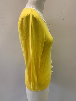 Womens, Sweater, HALOGEN, Sunflower Yellow, Viscose, Nylon, Solid, S, L/S, White and Black Trim on Crew Neck and Placket, White Buttons