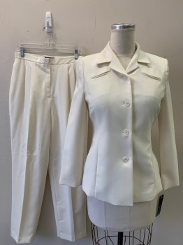 LUCELLI, Ivory White, Polyester, Solid, Pointed Notched Lapel, 2 Welt Pockets, 4 Buttons, Princess Seams