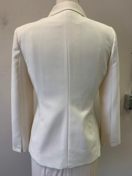 Womens, Suit, Jacket, LUCELLI, Ivory White, Polyester, Solid, 10, Pointed Notched Lapel, 2 Welt Pockets, 4 Buttons, Princess Seams