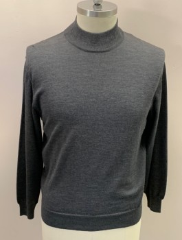 Mens, Pullover Sweater, NL, Charcoal Gray, Wool, Solid, L, Mock Turtle Neck, L/S,