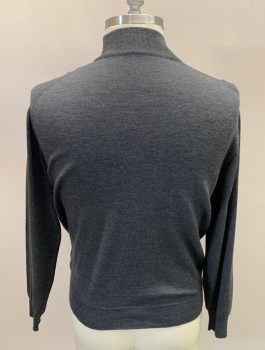 Mens, Pullover Sweater, NL, Charcoal Gray, Wool, Solid, L, Mock Turtle Neck, L/S,