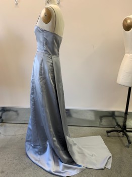 Womens, Evening Gown, VERA WANG, Silver, Polyester, Solid, W28, B36, H42, Square Neck, Spaghetti Straps, Side Zip, High Waist, Straight Floor Length Skirt with Back Panel From CB Waist