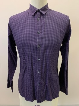 Mens, Casual Shirt, PAUL SMITH, Purple, Gray, Black, Polyester, Cotton, Plaid, L, L/S, Button Front, Collar Attached