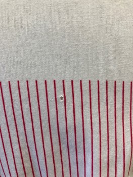 IZOD, White, Pea Green, Red, Cotton, Geometric, 2 Btns, S/S, Hemmed Short In Front, Long In Back, Alligator Logo On Single Vertical Stripe, Diminishing Band Of Red Into Yellow Lines Across Front