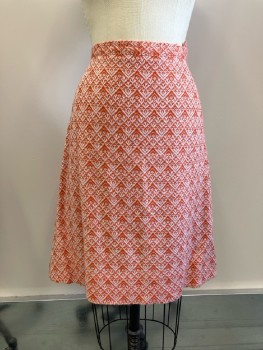 Womens, Skirt, N/L, W:27, Orange/White Woven Diamond Design, Straight To Knee, Narrow Waistband, Side Zip