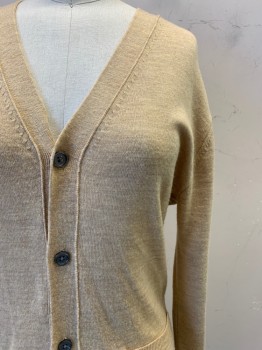Club Monaco, Khaki Brown, Wool, Heathered, L/S, Button Front, V Neck, Top Pockets