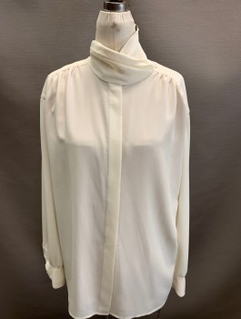 Womens, Blouse, RENA ROWAN, Cream, Polyester, Solid, B:44, 20 , Pleated Mock Turtle Neck, B.F., Hidden Placket, Gathers @ Yoke, L/S, Ruched Cuffs