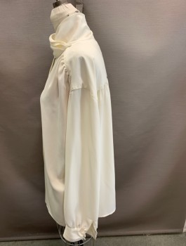 Womens, Blouse, RENA ROWAN, Cream, Polyester, Solid, B:44, 20 , Pleated Mock Turtle Neck, B.F., Hidden Placket, Gathers @ Yoke, L/S, Ruched Cuffs