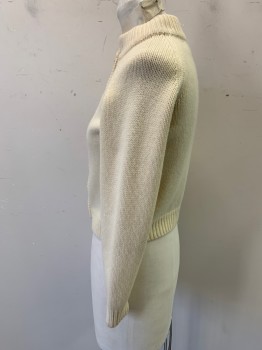 Womens, Sweater, DALTON, Cream, Cashmere, Solid, XS, 3-ply, Thick Rib Knit Collar and Cuffs, Raglan Sleeves, Soft and Lovely