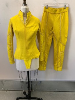 NL, Yellow, Cotton, Polyester, Textured Fabric, Mandarin Collar, White Piping, Zip Back, L/S