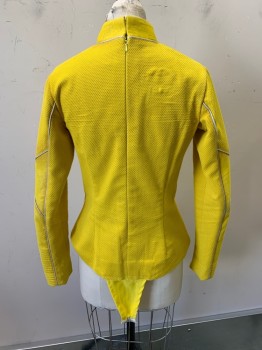 Womens, Sci-Fi/Fantasy Piece 1, NL, Yellow, Cotton, Polyester, Textured Fabric, 36, Mandarin Collar, White Piping, Zip Back, L/S