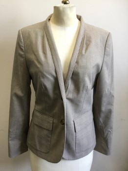 Womens, Suit, Jacket, CALVIN KLEIN, Tan Brown, Brown, Synthetic, Plaid, 6, Single Breasted, Shawl Collar, 2 Flap Pockets