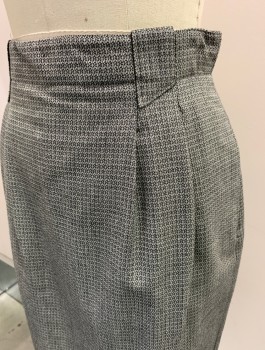 Womens, Skirt, LIZ CLAIBORNE, White, Black, Wool, 2 Color Weave, W25, Petite, Back Zipper, Invisible Zipper, Pleated Front, 2 Side Pockets, Back Pocket With Flap, Kick Pleat, Belt Loops