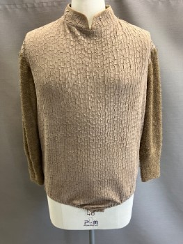 Mens, Tops, N/L, Brown, Polyester, Wool, Textured Fabric, 44, Stand Collar, With Suede Trim, Cracked Self Abstract, Unitard, Boucle Sleeves, CB Zip                         * Aged*
