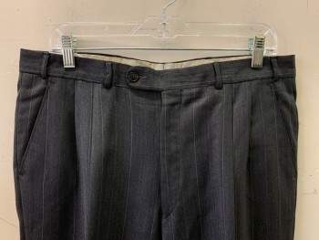 RICK PALLACK, Charcoal Gray, Gray, Purple, Wool, Stripes - Pin, Pleated Front, Slant Pockets, Zip Front, Belt Loop