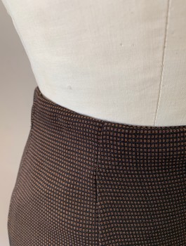 GARFIELD & MARKS, Brown, Black, Acetate, Polyester, 2 Color Weave, Knee Length Pencil Skirt, Pattern Looks Like Tiny Squares