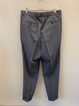 HUGO BOSS, Gray, Wool, Solid, Pleated Front, 4 Pockets, Cuffed, Zip Fly
