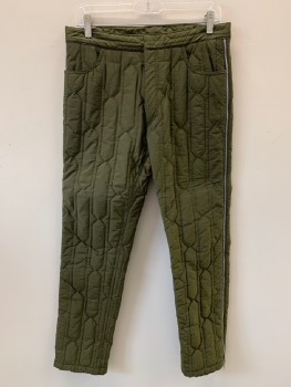 NO LABEL, Olive Green, Polyester, Solid, F.F, Quilted, Top & Back Pockets, Side Zipper Detail, Zip Front