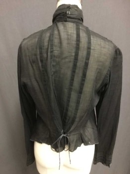 M.T.O., Black, Cotton, Solid, Long Sleeves, Button Front, Black Abstract Embroidered Front, Band Collar with Hook & Eyes Center Back, Pintucked Cuffs, Gatheres At Sleeve Shoulder, Pintucks In Back, Back Waist Twill Tie,