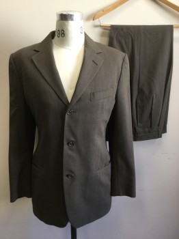 Mens, Suit, Jacket, ERMENEGILDO ZEGNA, Brown, Lt Brown, Wool, Birds Eye Weave, 38R, Single Breasted, Collar Attached, Notched Lapel, 2 Buttons, 3 Pockets