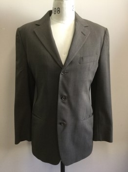 Mens, Suit, Jacket, ERMENEGILDO ZEGNA, Brown, Lt Brown, Wool, Birds Eye Weave, 38R, Single Breasted, Collar Attached, Notched Lapel, 2 Buttons, 3 Pockets