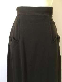 N/L, Dk Brown, Wool, Solid, Hobble Day Skirt. 2 Novelty Pockets with Oversized Covered Buttons, Snap at Left Side Seam. Skirt Gather at Back Waist. Inverted Pleat Detail at Left Hemline, Mended in Spots, Little Discoloration