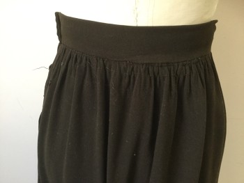 N/L, Dk Brown, Wool, Solid, Hobble Day Skirt. 2 Novelty Pockets with Oversized Covered Buttons, Snap at Left Side Seam. Skirt Gather at Back Waist. Inverted Pleat Detail at Left Hemline, Mended in Spots, Little Discoloration