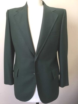 VARSITY TOWN, Forest Green, Polyester, Solid, Self Grid Texture, Single Breasted, Very Wide Notched Lapel, 2 Buttons,  2 Rows of Top Stitching on Lapel and Pockets,