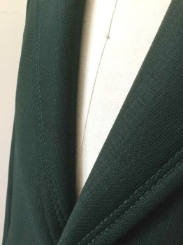 VARSITY TOWN, Forest Green, Polyester, Solid, Self Grid Texture, Single Breasted, Very Wide Notched Lapel, 2 Buttons,  2 Rows of Top Stitching on Lapel and Pockets,