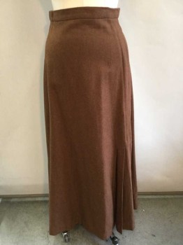 N/L, Brown, Wool, Solid, 1.5" Waistband, with 1.5" Vertical Pleat At Side Front From Waist To Hem, Merges Into Several Pleats Near Hem, Hook & Eye Closures At Center Back, Floor Length Hem, Made To Order,