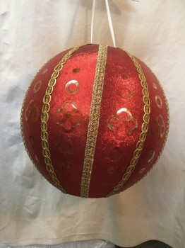 Childrens, Walkabout Kids, MTO, Red, Gold, Synthetic, Stripes, Christmas Ball, Ornament, Walkabout, Armhole Diameter 4", 12" Bottom Hole Opening,  4.5" Head Opening