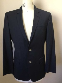 Mens, Sportcoat/Blazer, HUGO BOSS, Navy Blue, Wool, Herringbone, 40R, Single Breasted, Collar Attached, Notched Lapel, Hand Picked Collar/Lapel, 3 Pockets, 2 Buttons, Iridescent Buttons
