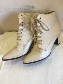 FUNTASMA, Beige, Faux Leather, Solid, Ankle Boots, Pointed Toe, Lace Up, 2.5" Heel, Reproduction Of Victorian Boot