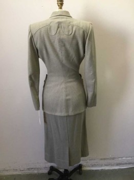 Womens, 1940s Vintage, Suit, Jacket, WALTER, Taupe, Tan Brown, Lt Yellow, Wool, Check , 24W, 32B, Single Breasted, 3 Buttons,  Fanciful Collar Front and Back Yoke and Pockets