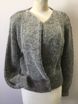 Womens, Sweater, CASUAL CORNER, Lt Gray, Gray, Wool, Mohair, Medium, Double Breasted, 4 Buttons,