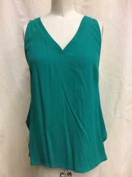 ELODIE, Teal Green, Rayon, Solid, Teal Green, V-neck, Sleeveless, Lace Up V Back
