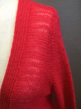 Womens, Sweater, CLUB MONACO, Cherry Red, Nylon, Mohair, Solid, Small, Button Front, Open Knit,