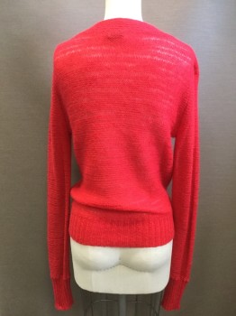 CLUB MONACO, Cherry Red, Nylon, Mohair, Solid, Button Front, Open Knit,