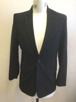 Mens, Sportcoat/Blazer, CALVIN KLEIN, Black, Polyester, Rayon, Solid, Sz 20, 38S, Single Breasted, Notched Lapel, 2 Buttons,  3 Pockets, Solid Black Lining