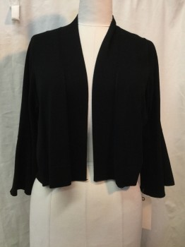 Womens, Sweater, CALVIN KLEIN, Black, Rayon, Nylon, Solid, 1 X , Cropped Cardigan, 3/4 Sleeves,